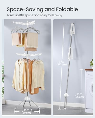 SONGMICS Clothes Drying Rack, 75.6-Inch Drying Rack, 6 Rotatable Arms - color: White + Silver, style: 2-Tier-Hang