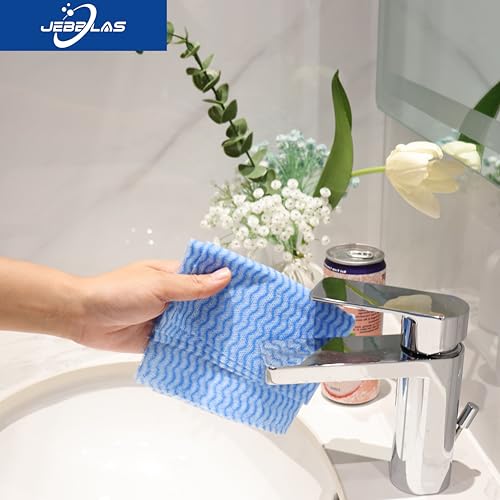 JEBBLAS Handi Wipes Reusable Cloths Dry Cleaning Cloths Dish Towel Kitchen Towel Handy Cleaning Wipes,Pack of 50, Blue - color: Blue