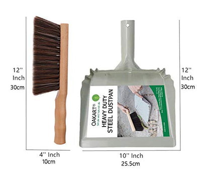 Metal Dust Pan and Brush Set Heavy Duty for Fireplace Garage Shop 9" Wide - style: Steel Dustpan