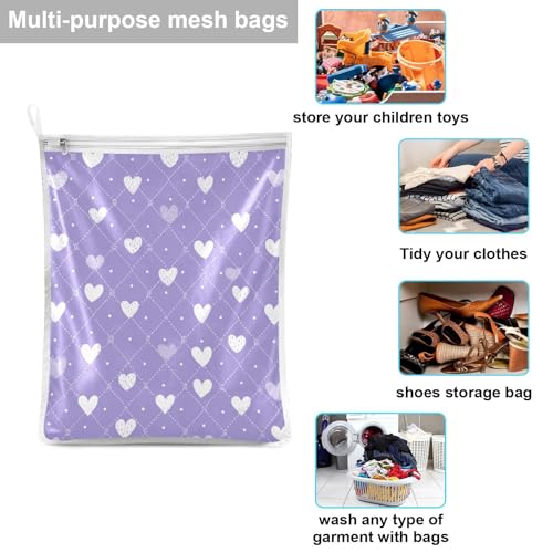 Mesh Laundry Bags Lingerie Bags for Washing Delicates 2 PCS Durable Wash Bag with Zipper Small and Medium Washable Diamond Grid Purple Hearts - color: Diamond Grid Purple Hearts