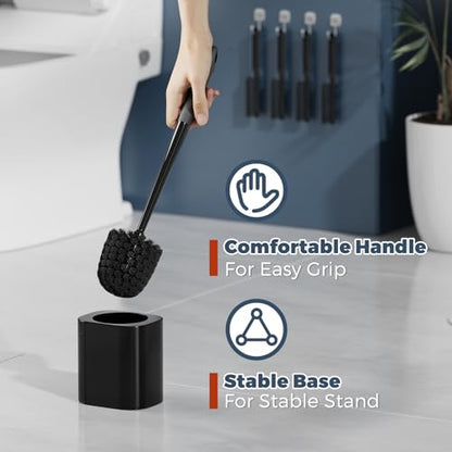 Holaloha Toilet Brush and Holder Set, Space Saving, 4 Pack, Black - color: Black