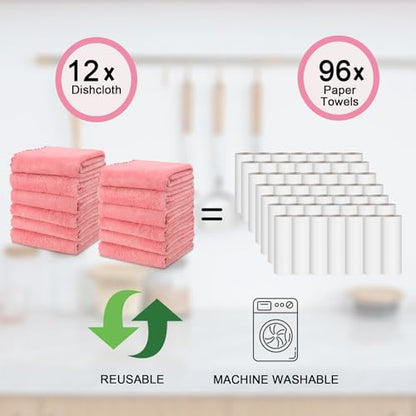 kimteny 12 Pack Microfiber Kitchen Dish Towels for Washing Dishes, Pink - color: Pink, size: 13x28 - 12 Pack