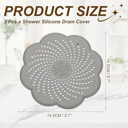 uxcell 2 Pcs Shower Silicone Drain Cover, 5.7 Inch Shower Hair Catcher Drain Cover for Shower Room Bathtubs Kitchen Sink Laundry Room, Gray(Flower) - color: Gray
