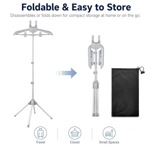 Foldable Garment Steamer Hanger Stand Kit, Adjustable Clothes Steaming Rack