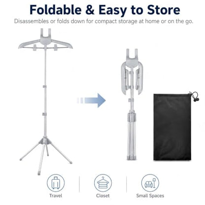 Foldable Garment Steamer Hanger Stand Kit, Adjustable Clothes Steaming Rack