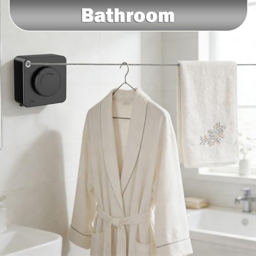Retractable Clothesline Indoor, Non-Sagging Outdoor Clothes Line Retracting Heavy Duty Clothes Drying Laundry Line Wall Mounted Stainless Steel Line-15.7 Feets(Square-Black) - color: Black