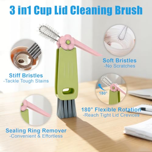 3-in-1 Lid Cleaning Brush Set, Multifunctional Bottle Cleaning Brush