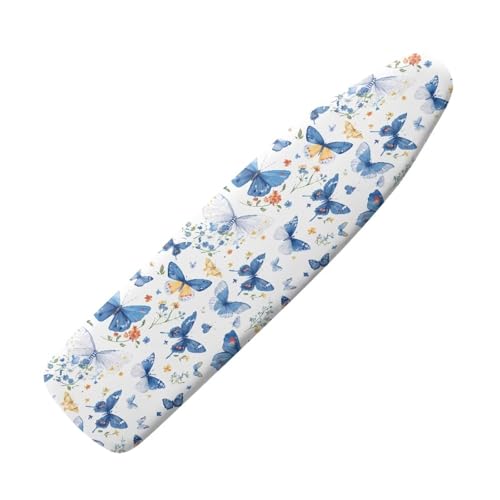 Blue Butterfly Steam Ironing Board Cover, Swallowtail Butterflies Stain Resistant, Elastic Edge, Aesthetic Ditsy Flower Home Replacement 3 Hook and Loop Fasteners - color: Blue Swallowtail Butterfly