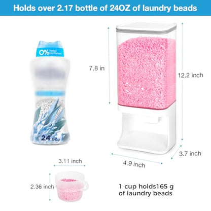 Conworld Laundry Detergent Dispenser, Wall Mounted Laundry Beads Dispenser for Scent Booster Beads, Stain Remover Powder, Bath Salts, Rice, Beans Grain and Dry Food, Laundry Scent Booster Container - color: Medium (52oz)-White