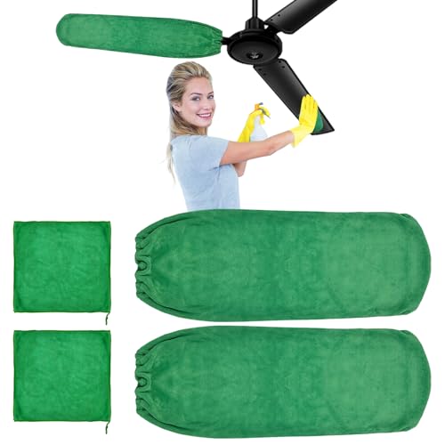 4 PCS Ceiling Fan Duster Kits,100% Microfibre Fan Blade Cleaner for high Ceiling Fan Blades.Machine Washable and Reusable,Includes 2 Ceiling Fan dusters and 2 Microfibre Towels - color: Green