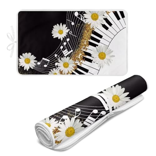 Music Ironing Pad Ironing Blanket Thick Travel Iron Pad Heat Resistant Ironing Board Cover for Table Top, Washer, Dryer,32 x 16 Inch Ironing Mats,Black Piano Daisy - color: Piano Muisc Daisy