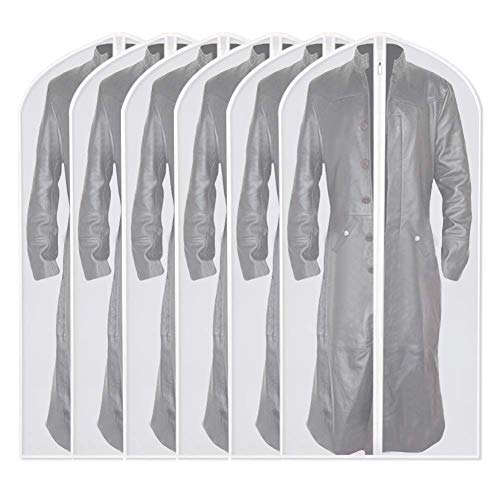 Garment Bag Covers 24''X54'' Lightweight White PEVA Breathable Bags (Pack of 6) with Study Full Zipper for Closet Clothes Storag (24''X55'', White) - color: White, size: 24''X55''