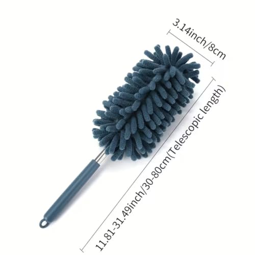 Telescopic Microfiber Duster with Extendable Pole (12 to 31.5 Inch), Washable Dusting Wand for Cleaning Home Furniture, Car Interior, Blinds and Ceiling Fans, Blue
