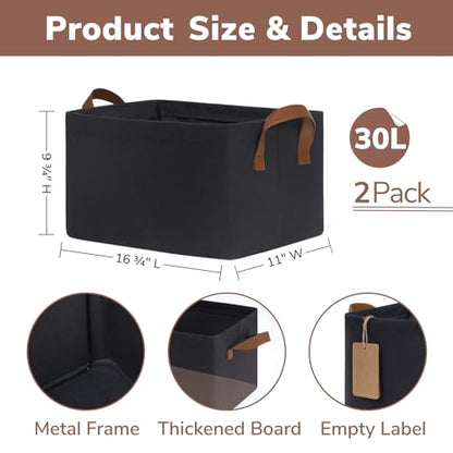 CHICVITA 30L Large Fabric Closet Bins for Shelves, 2Pack, Black - color: Black, size: 16 ¾" L x 11" W x 9 ¾" H