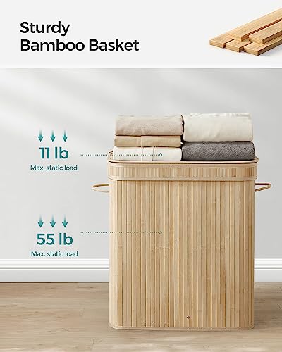 SONGMICS Bamboo Laundry Hamper with Lid, 26.4-Gallons, with Handles - color: Natural Beige, size: 100 L