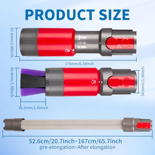 Traceless Dust Brush and Flexible Extension Hose Compatible for Dyson V7 V8 V10 V11 V15 Gen5 outsize Vacuum Cleaners, Self-Cleaning Soft Bristle Dust Brush Replacement Parts for Dyson Cordless Vacuum