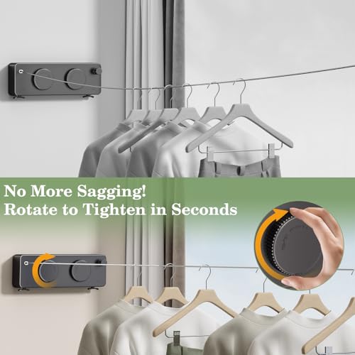 Danpoo Retractable Clothesline, Anti-Sag Adjustable Knob Heavy-Duty Clothes Line for Indoors/Outdoors with 2 * 13.8ft Stainless Steel Wire, Laundry Wall Drying Solutions,Black - style: Black