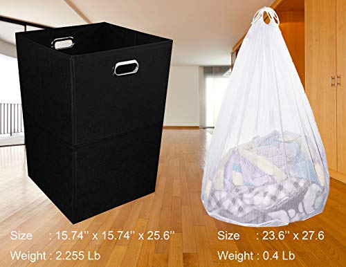 Freegrace Extra Large Laundry Hamper, Foldable Basket with Laundry Bag - color: Black