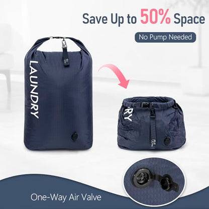 WiseBoy 2 Pack Travel Laundry Bag, Compression Storage for Dirty Clothes - color: Navy & Pink