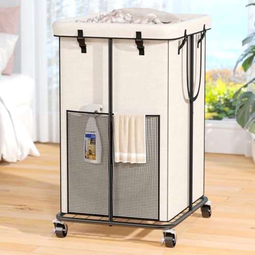 Laundry Hamper with Wheels, 150L Rolling Laundry Basket with Bag & Handles - color: White, size: 40GAL
