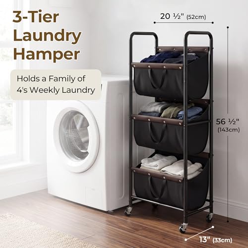 GRANNY SAYS 3 Tiered Laundry Sorter, Narrow Hamper Cart with Wheels - color: Black