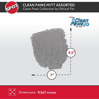 SPOT Clean Paws Chenille Microfiber Dog Towel Mitt - Super Absorbent, Quick-Drying, Washable, Double-Sided Glove for Wet Paws & Body, Durable, Odor-Free, Gently Massages & Dries, 9.5in x 7in