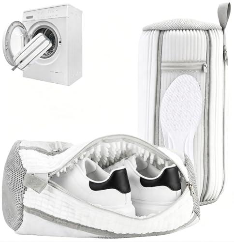 Shoe Washing Machine Bag 2 Pack with Insole Pocket, White - color: White