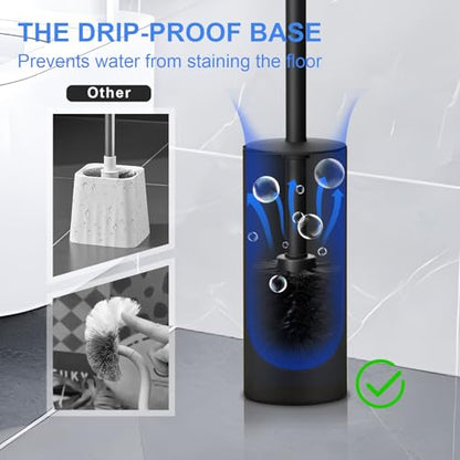 304 Stainless Steel Toilet Bowl Cleaner Brush and Holder Set - color: H-black
