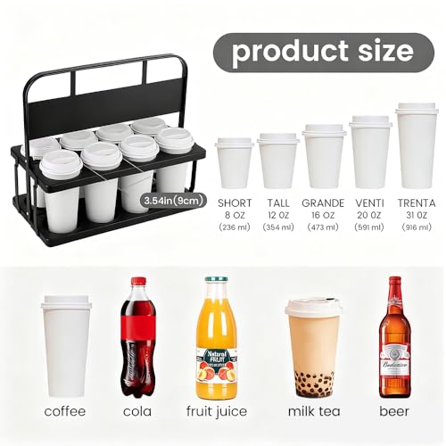 Reusable Drink Carrier with Handle for Food Delivery Drivers, Portable 8 Cup/Coffee Holder Accessories for Delivery, Foldable Drinks Caddy with Tray, Car Durable Plastic Festive Bottle, Vacation - color: Black, size: 8 CUP