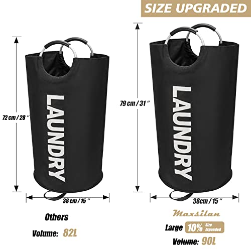 Maxsilan 90L Large Laundry Basket Bag, Collapsible Tall Hamper, Black - color: Black, size: 90L