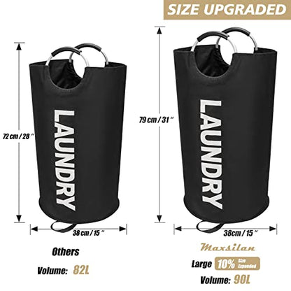 Maxsilan 90L Large Laundry Basket, Freestanding Tall Clothes Hamper, Collapsible Laundry Bag, Black (Pack of 3) - color: Black, size: 90L (Pack of 3)