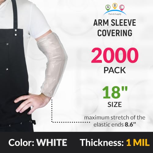 ABC PACK & SUPPLY Disposable Arm Sleeves, 18 Inch PE Arm Covers, Sleeve Covers with Elastic Ends for Food Processing - color: White, size: 100 Pack