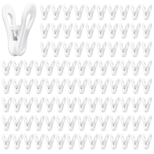 100 Pack White Hanger Clips Multi-Purpose Baby Hanger Clip, Plastic Clothing Clips for Socks, Hats, Food Chip Bags and Notes
