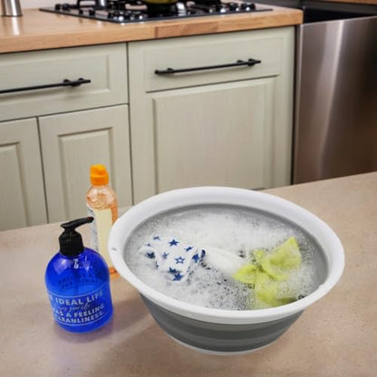SAMMART 5.5L (1.45 Gallon) Collapsible Tub - Foldable Dish Container - Portable Washing Basin - Space Saving Plastic Wash Tub (White/Grey, 1) - color: White/Grey