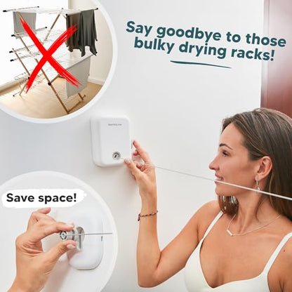 GorillaLine - Retractable Clothesline Indoor Outdoor Clothes Line | Heavy Duty Clothes Drying Laundry Line | Wall Mounted Drying Rack Clothing Line - color: White