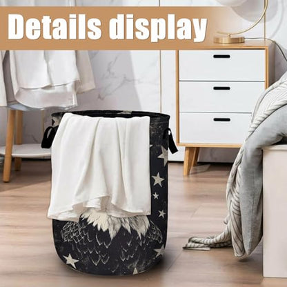 Black Eagle Laundry Basket, Foldable Waterproof Laundry Hamper Tote Bag Dirty Clothes Storage Bucket Organizer for Bathroom/Laundry/Bedroom 15.7"x19.6" - color: Black Eagle