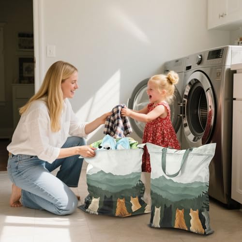 Travel Laundry Bags 2 PC Wet Dry Bag with Handle Dirty Clothes Organizer for Swimsuits Beach Camping Waterproof Washable Cute Wolves Back and Green Mountain - color: Cute Wolves Back and Green Mountain