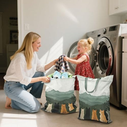 Travel Laundry Bags 2 PC Wet Dry Bag with Handle Dirty Clothes Organizer for Swimsuits Beach Camping Waterproof Washable Cute Wolves Back and Green Mountain - color: Cute Wolves Back and Green Mountain