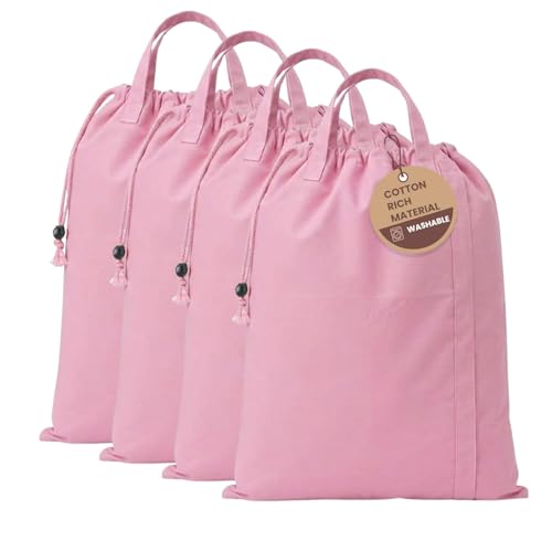 LFH Home Large Premium Cotton Rich Canvas Laundry Bag with Drawstring and Handles Heavy Duty, Multi-Use, Washable for Home, Travel, College or Storage 20x30 (Pack of 4)-Pink - color: Pink, size: 20"x30" (Pack of 4)