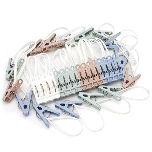 Frcctre 120 Pack Plastic Clothes Pins, Multi-Purpose Plastic Hanging Clips with Rope, Windproof Laundry Hooks Hanger Clips Clothespins Clothes Peg for Hanging Clothes Hat Towel Sock Gloves Photos