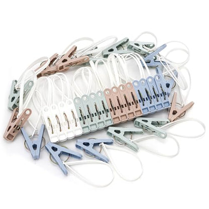 Frcctre 120 Pack Plastic Clothes Pins, Multi-Purpose Plastic Hanging Clips with Rope, Windproof Laundry Hooks Hanger Clips Clothespins Clothes Peg for Hanging Clothes Hat Towel Sock Gloves Photos