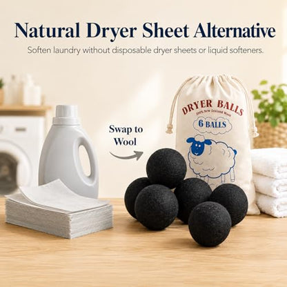 Wool Dryer Balls, New Zealand Dryer Balls Drying Balls Fabric Softener Ball for Laundry（Pack of 6) (Black) - color: Black
