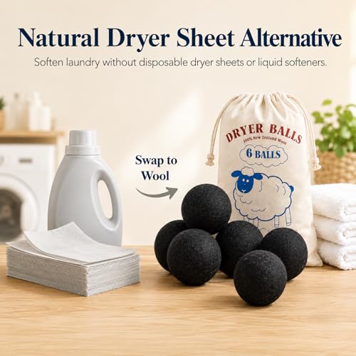 Wool Dryer Balls, New Zealand Dryer Balls Drying Balls Fabric Softener Ball for Laundry（Pack of 6) (Black) - color: Black