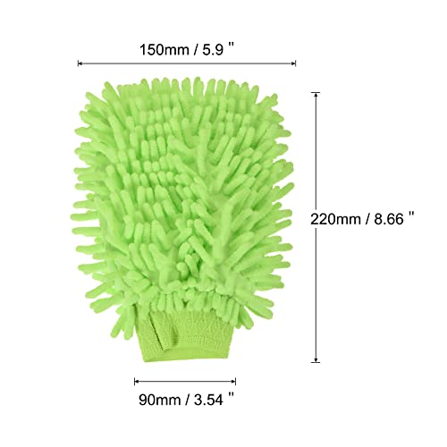 MECCANIXITY Microfiber Soft Chenille Wash Mitten Double Sided Dusting Glove for House Cleaning, Light Green - color: Light Green