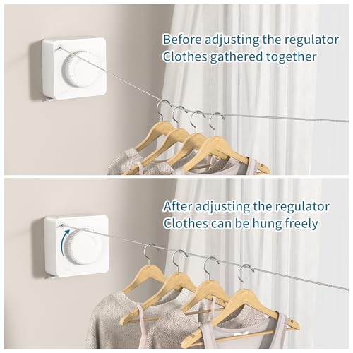 JOOM Retractable Clothesline Indoor,13.7 FT Wall Mounted Single Line,White - color: White Square