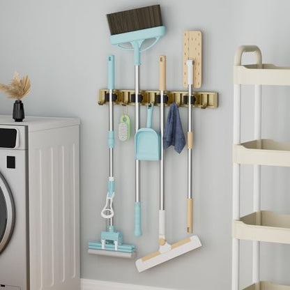 reliahom Broom Holder Wall Mount Mop Hanger Tools organizer 4Racks 5Hooks - color: Bronze
