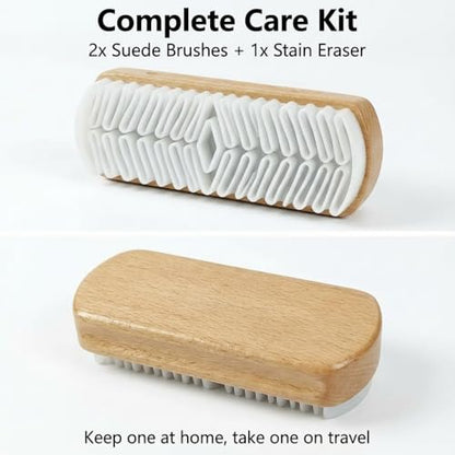3Pcs Suede Brush, Suede Brush for Shoes & Suede Eraser Set, 2026 Upgraded Nubuck Cleaning Brush, Wooden Handle Soft Cleaner for Shoes Bags Jacket Purse Sofa
