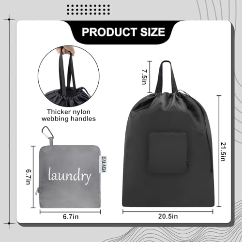 Travel Laundry bags, Dirty Clothes Travel Bag with Handles, Portable Small laundry Sack for Travelling, Suitcase, Gym, Camping (Black&Grey) - color: Black&Grey