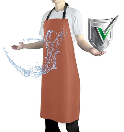 Waterproof Apron with Comfortable Adjustable Bib Rubber Vinyl Dishwasher Heavy Duty Apron for Men Women Dishwashing - color: Orange