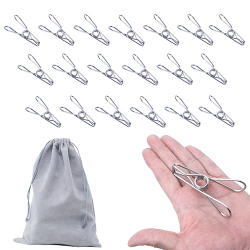 Large Heavy-Duty Metal Clothes Pins (20-Pack), 3.4" Stainless Steel Integrated Wire Clothespins, Rust-Proof Outdoor Laundry Clips for Hanging Clothes, Thick Blankets, Towels & Snack Bag Clips